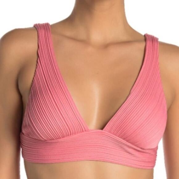 ROBIN PICCONE Lily Bikini Top SZ Extra Small NEW Pink V-Neck Textured Swim NWOT - Picture 1 of 14